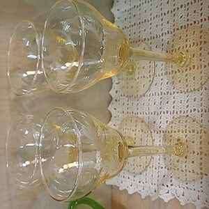 Yellow Glass Etched Stemware Cordial Glasses Set of 4